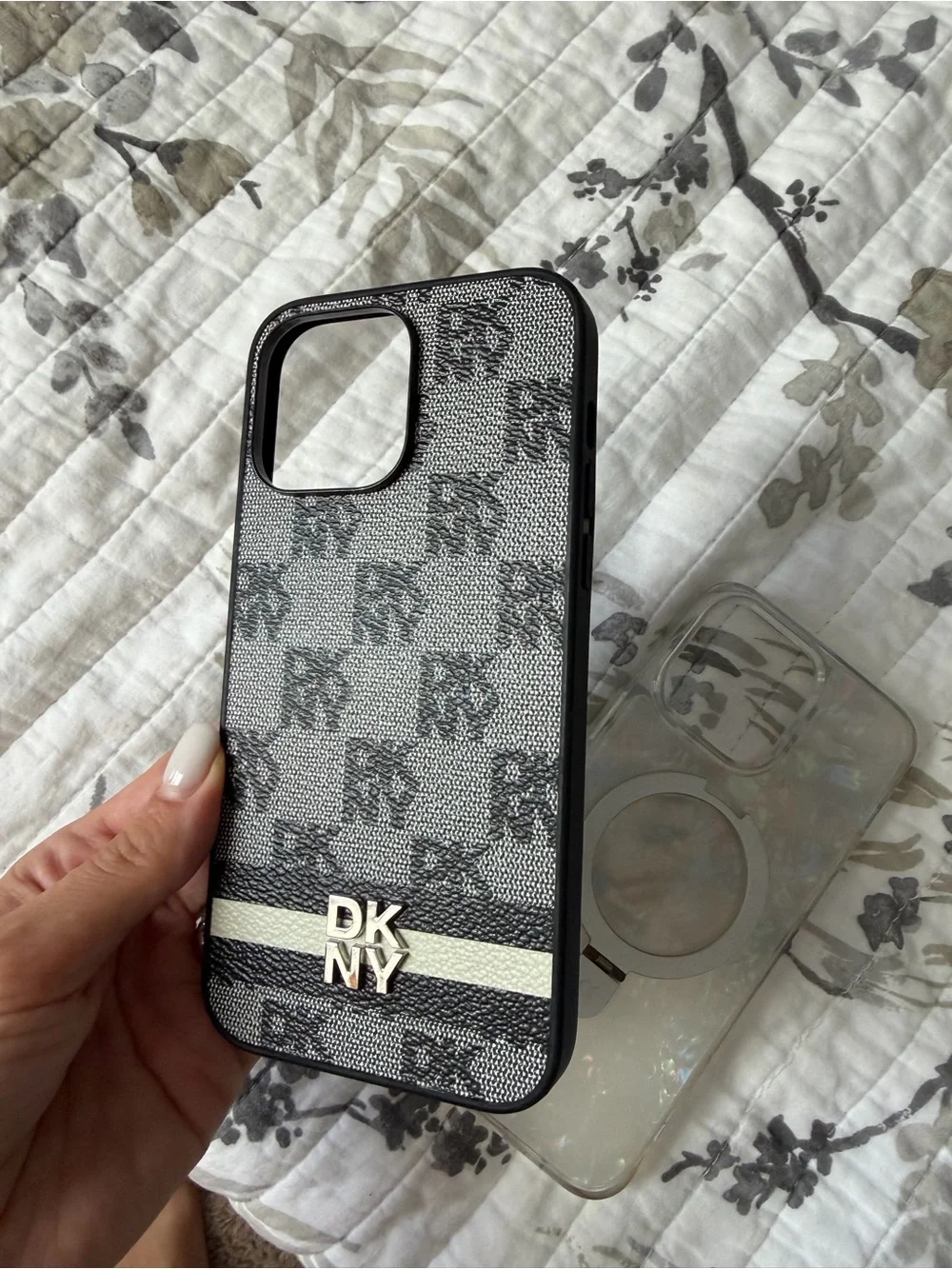 Dkny Black & Gray Monogram Stripe iPhone Case
